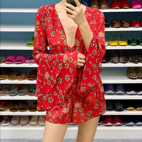 For Love&Lemons Red Floral Pia Romper - Picture 5 of 5